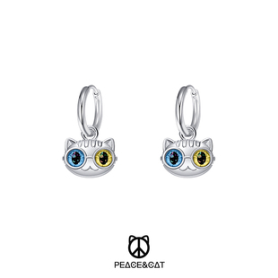 PEACECAT耳环男潮酷时尚 女高级设计感耳夹无耳洞不打孔异瞳和平猫