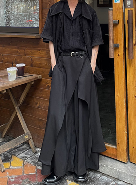 以休眠 复古小众日系不规则设计山本耀司风飘带阔腿裙裤宽松西裤