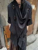 衬衫 以休眠 复古山本耀司风花卉刺绣不规则下摆设计道袍短袖 外套