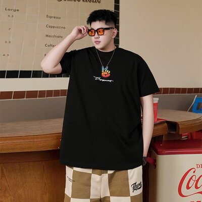 2024年夏彩虹胜利手势短T恤男宽松百搭学生休闲体恤情侣落肩上衣