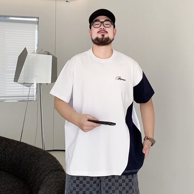 2024拼接撞色短袖t恤男夏季多口袋圆领体恤潮牌百搭时尚休闲体恤