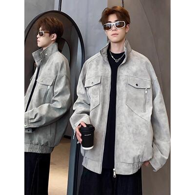 美式复古外套男女春秋季高街情侣百搭立领夹克