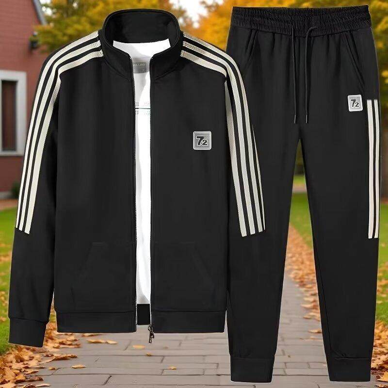 春秋季快手运动服套装立领外套工装服男士休闲修身拼接青年两件套