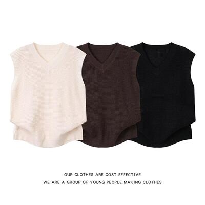 复古潮牌V领无袖针织衫背心男春季宽松叠穿百搭休闲毛衣