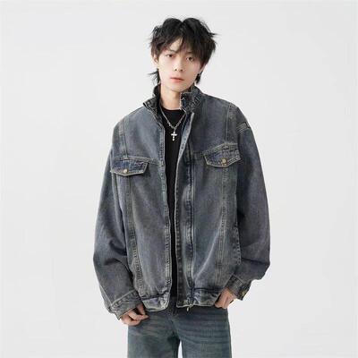 美式vibe做旧牛仔外套男士秋季潮牌痞帅休闲夹克宽松大码工装上衣