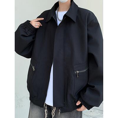 翻领夹克男春秋美式复古短款夹克潮牌宽松休闲工装外套