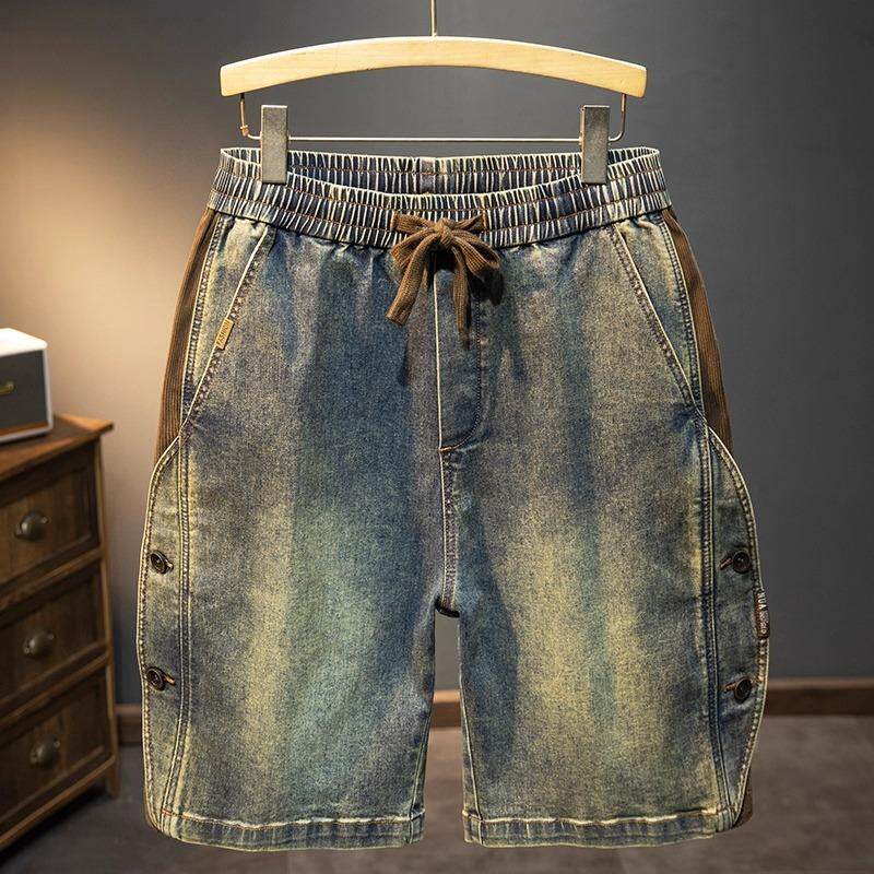 2025夏季新款美式复古水洗做旧工装牛仔短裤男宽松休闲直筒五分裤