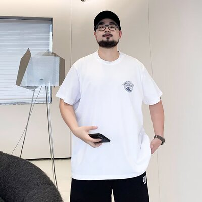 潮牌大码男装设计感小众字母印花短袖T恤胖子宽松夏肥佬休闲