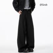 高级感痞帅宽松直筒长裤 男秋季 子 子cleanfit垂坠感休闲西裤 黑色裤