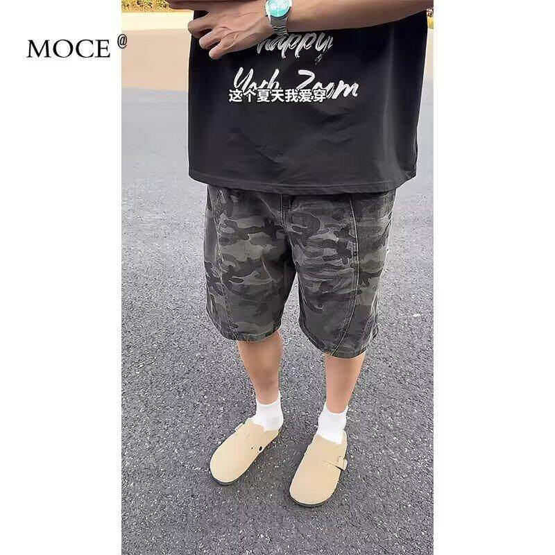 复古迷彩工装牛仔短裤男款潮流夏季青少年vibe直筒阔腿五分裤美式