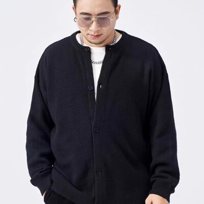 秋冬新款潮流大码开衫毛衣外套男潮牌胖子加肥加大休闲圆领针织衫