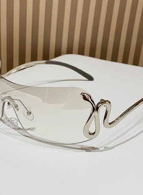 骑行防风眼镜灵蛇镜腿个性猎奇墨镜女欧美一体式镜片无框太阳镜女