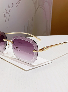 欧美时尚遮阳眼镜豹子头金属框架奢华墨镜女无框年轮镜片太阳眼镜