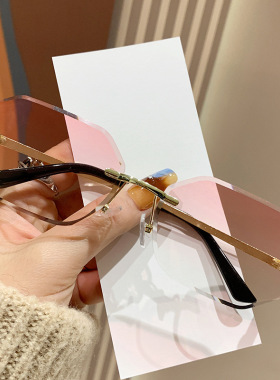 miu谬家金属太阳镜女士无框曲面时尚墨镜高档潮流小框太阳眼镜男