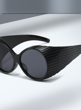 2023新款复古椭圆猎奇太阳镜 欧美个性超大框走秀时尚墨镜女ins风