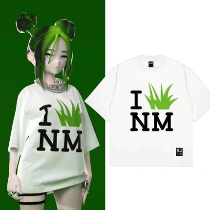 幼壳虚拟 I草NM文明标语印花短袖t恤女男宽松百搭半袖上衣cos服
