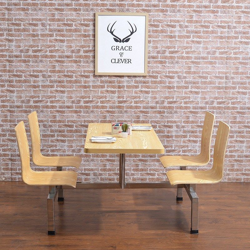 工厂直销肯德基快餐店连体餐桌椅 学校食堂员工连体4人餐桌椅组合