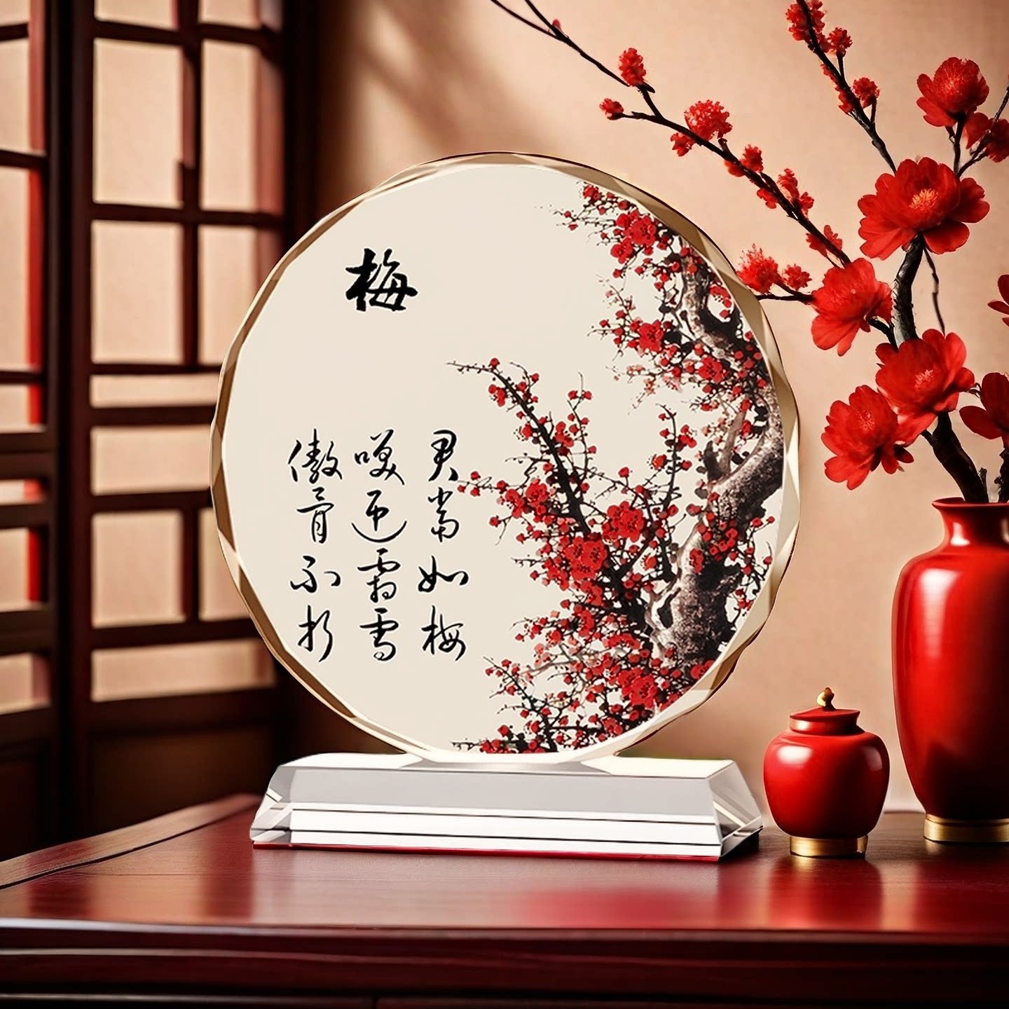 花中四君子水晶摆件梅竹菊兰画家居装饰客厅新房卧室入宅乔迁礼品