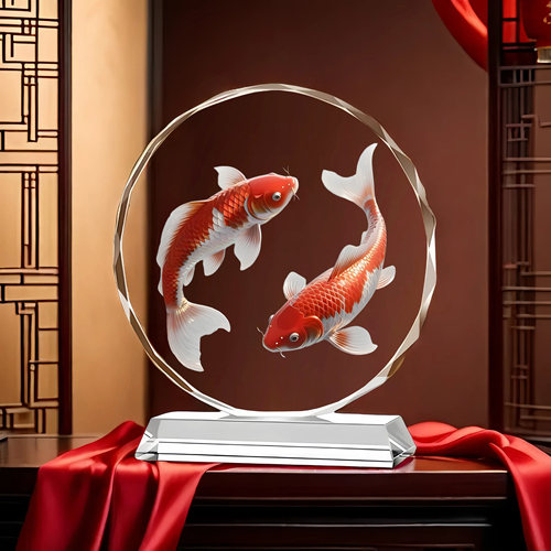 双红锦鲤水晶摆件年年有余家居装饰客厅新房送礼开业入宅乔迁礼品