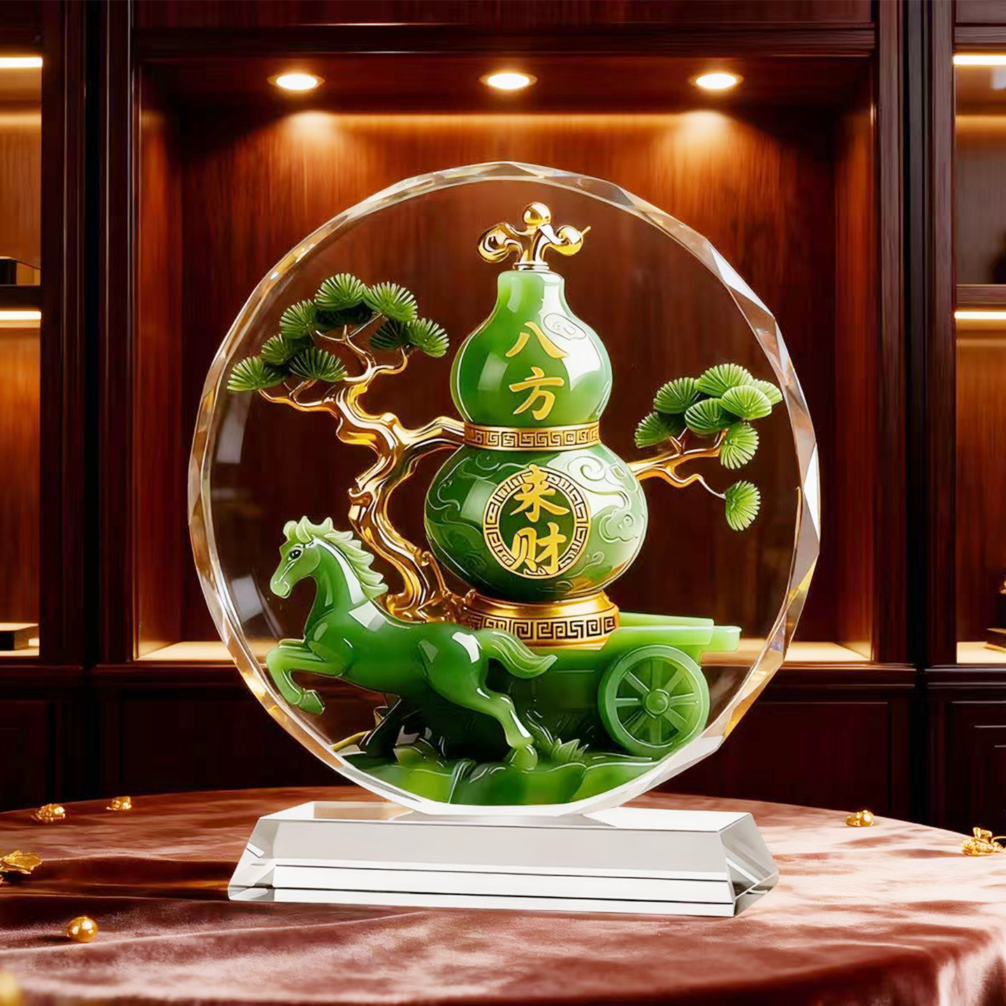 八方来财水晶摆件寓意装饰画翠玉葫芦开业乔迁送礼玄关办公室摆台