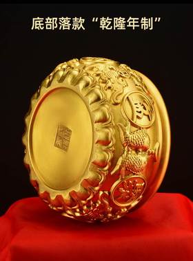 铜聚宝盆摆件家用客厅前台装饰品存钱罐财纯招铜制工艺品黄铜米缸