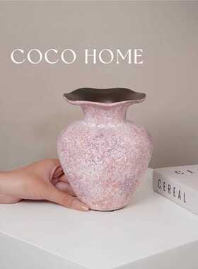 COCO 法式高级轻奢复古做旧粉色陶瓷花瓶中古优雅桌面水培花瓶