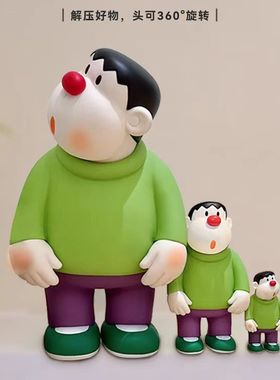 网红歪头呆萌胖虎手办大摆件可动桌面家居搞怪大公仔潮玩女生