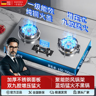 德国品牌双灶头家用猛火燃气灶天然气液化气台嵌两用九腔煤气灶