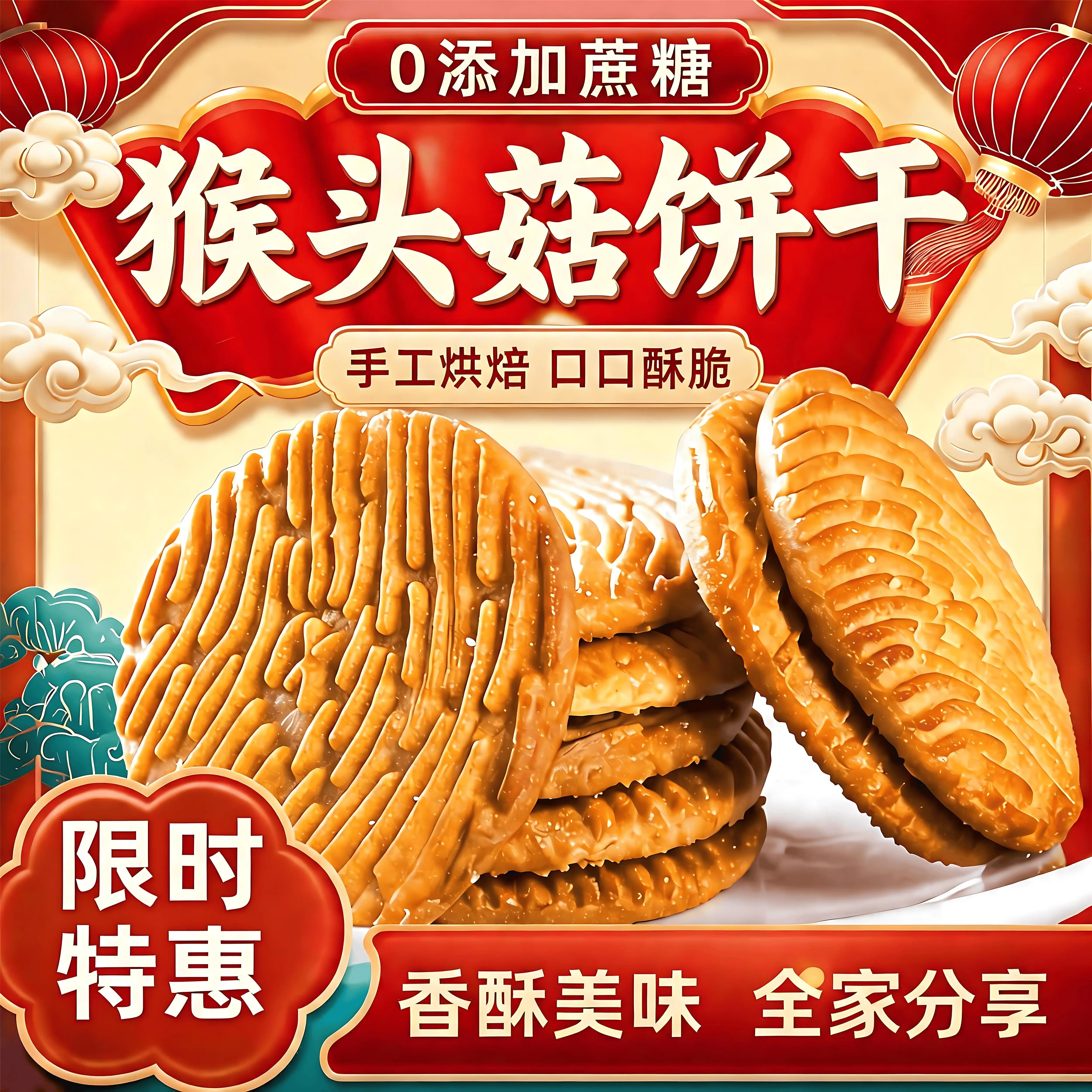 正宗猴头菇养胃无糖苏打饼干