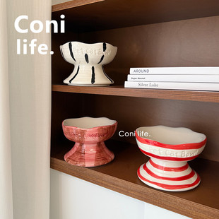 Coni life宠物碗猫碗高脚碗礼物狗狗陶瓷碗防黑下巴护颈猫咪水碗