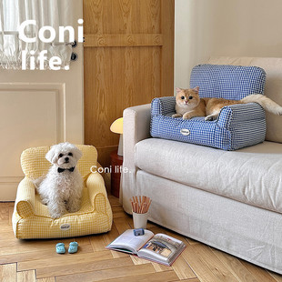 Coni 通用冬天猫咪床宠物窝狗窝可拆洗睡窝 life格纹猫窝沙发四季