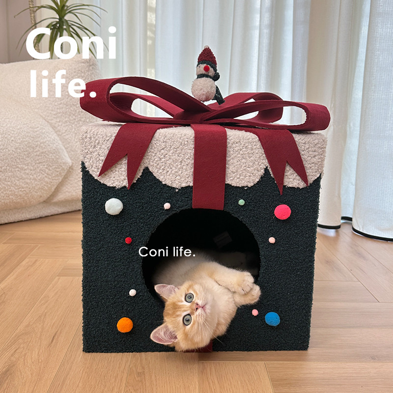 Coni life圣诞礼盒猫窝冬季保暖加厚猫咪屋小型犬宠物窝四季通用