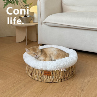 life藤编猫窝猫抓板一体四季 Coni 通用编织窝瓦楞纸大号猫咪睡床