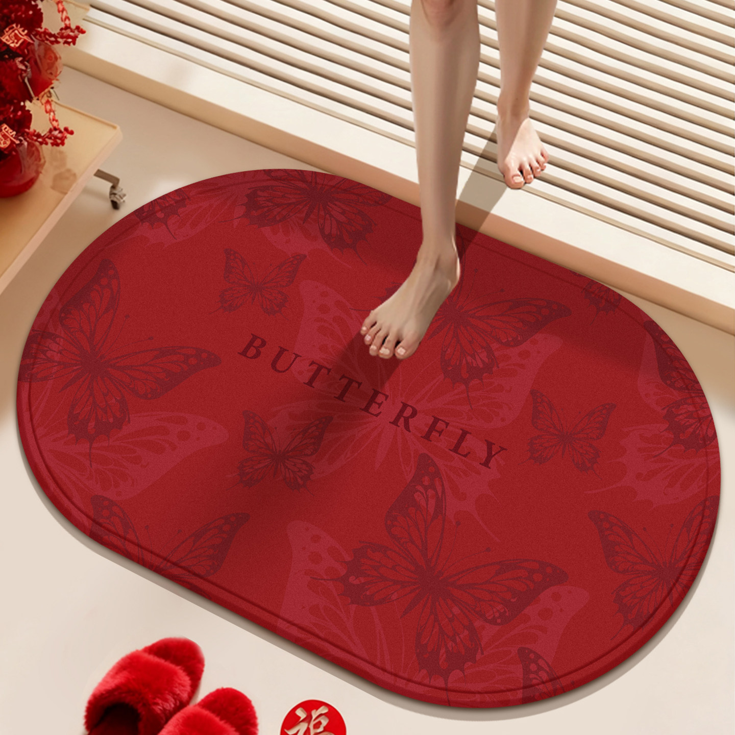 洗手间喜庆厕所地毯硅藻泥吸水地垫浴室卫生间门口红色防滑脚垫子,居家布艺,家用脚垫,淘宝优惠券,粉丝福利购,淘宝优惠卷