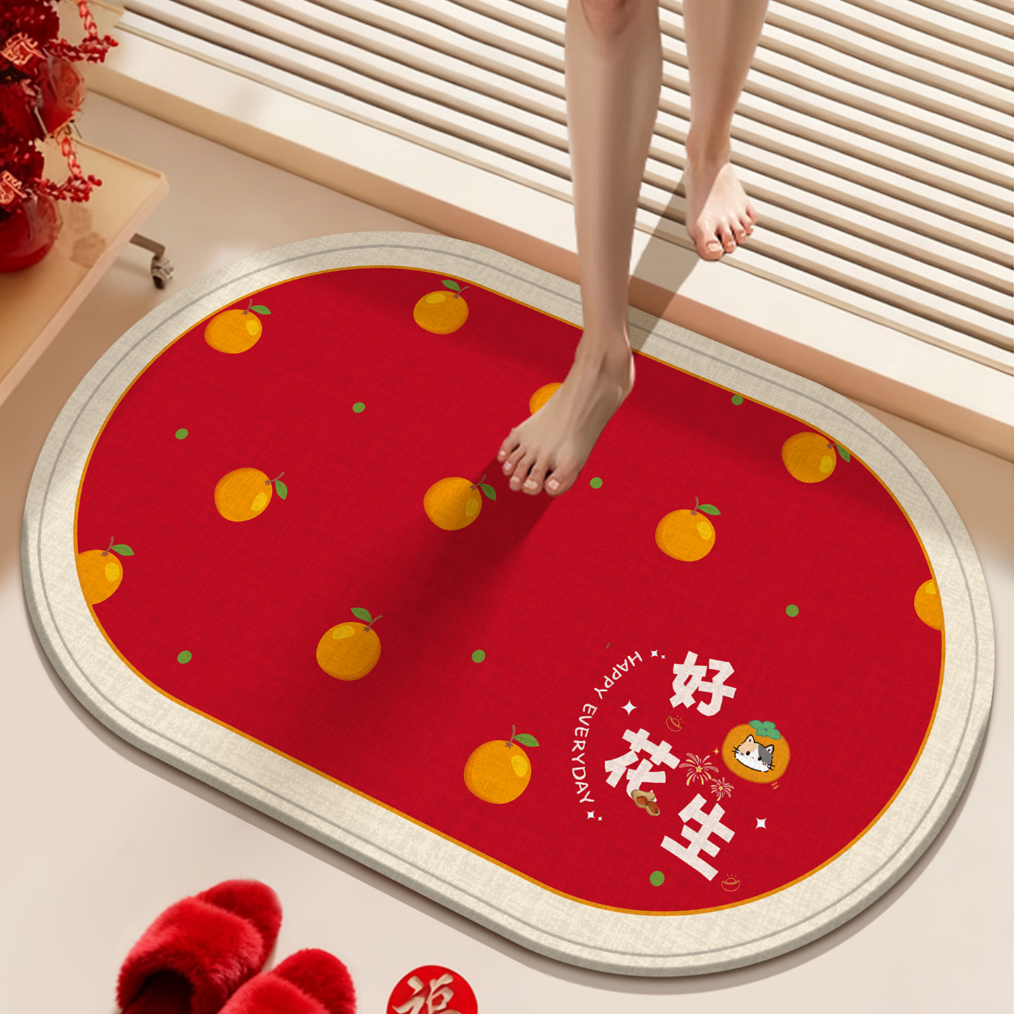 红色浴室防滑脚垫卫生间吸水地垫