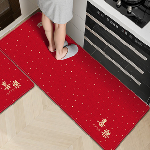 厨房防滑地垫2026新年喜庆红色家用门前脚垫免洗可擦地毯防油吸水