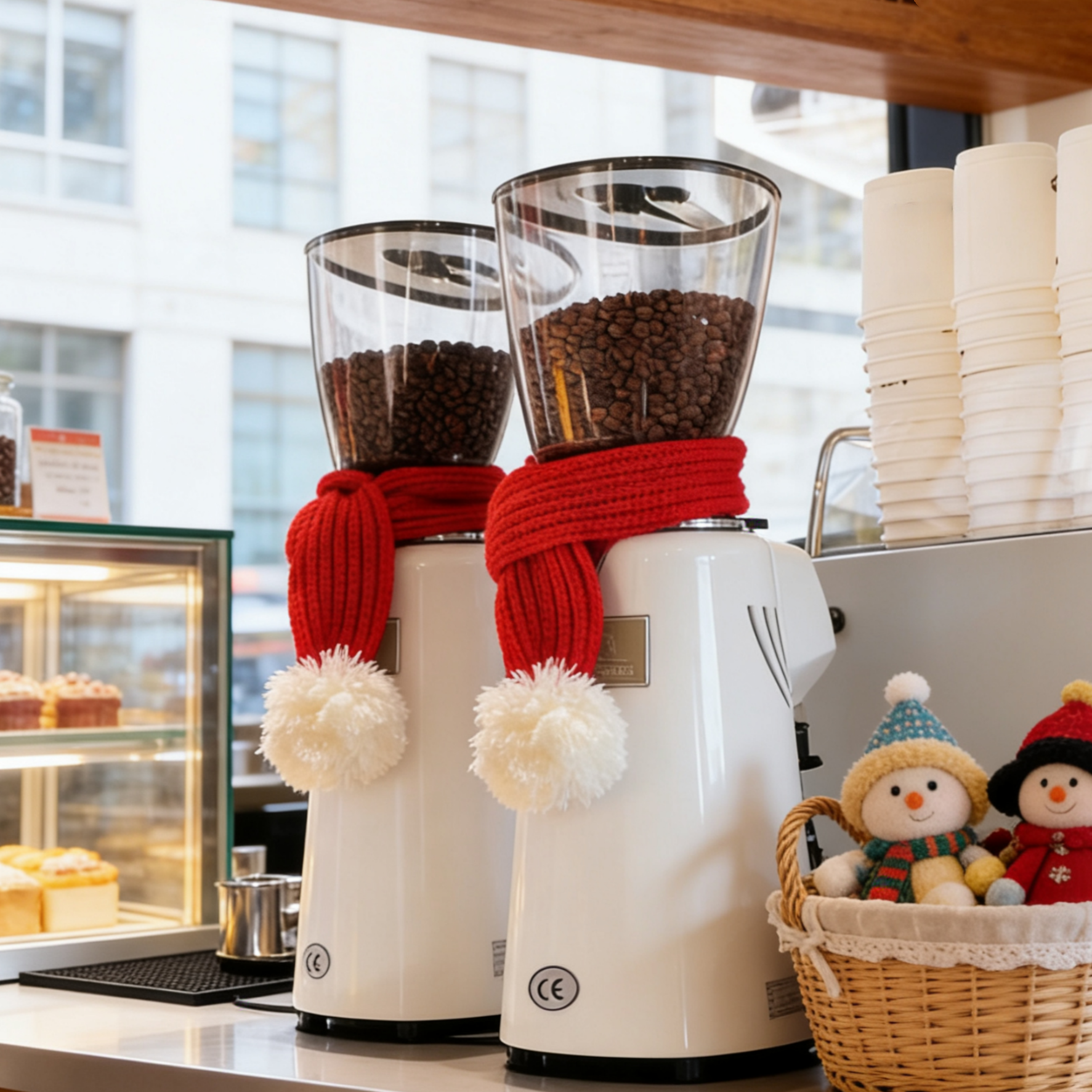 2026新年磨豆机装饰品围巾帽子摆件咖啡店铺吧台桌子氛围场景布置