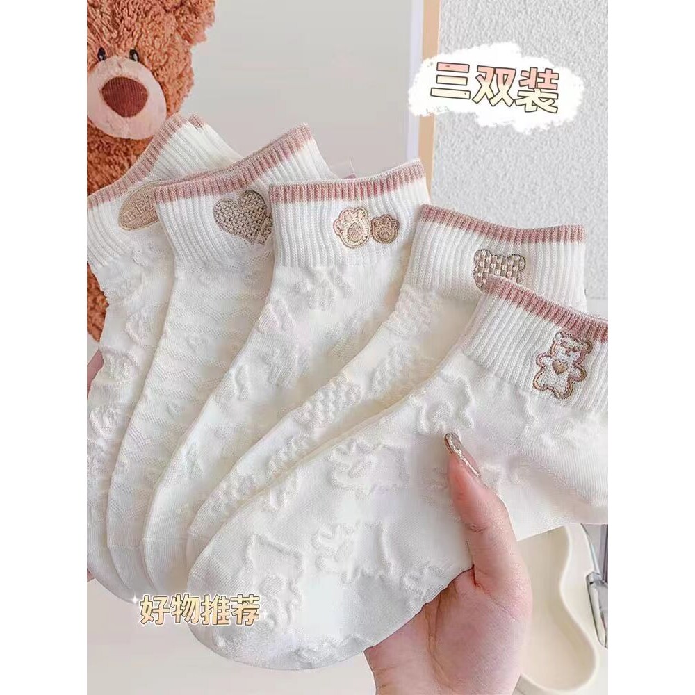 袜子女2026新款网红爆款短筒袜可爱小花卡通夏季薄款小熊低帮船袜