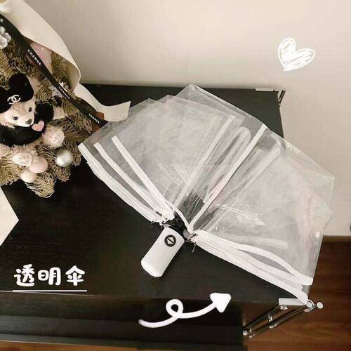 透明雨伞可折叠白色日系三折伞男女生高颜值网红拍照伞大号自动伞