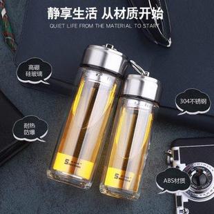 水中神双层隔热水晶玻璃杯家用加厚泡茶杯带提手方便携带送爸妈