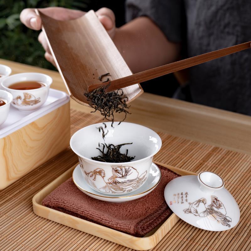 陶瓷盖碗茶杯整套潮汕功夫便携旅行茶具套装单人简易家用户外车载