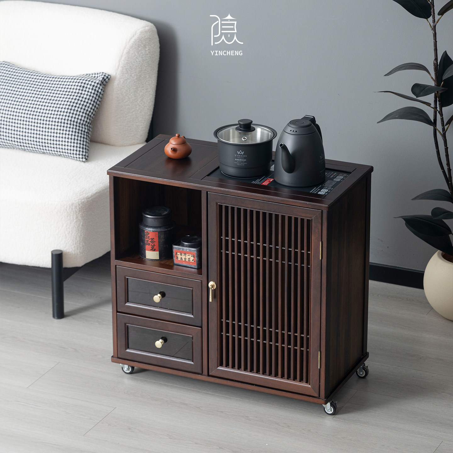 黑檀木茶水柜你可移动边柜客厅茶水柜简约现代大容量储物柜带轮,住宅家具,可移动边柜,淘宝优惠券,粉丝福利购,淘宝优惠卷