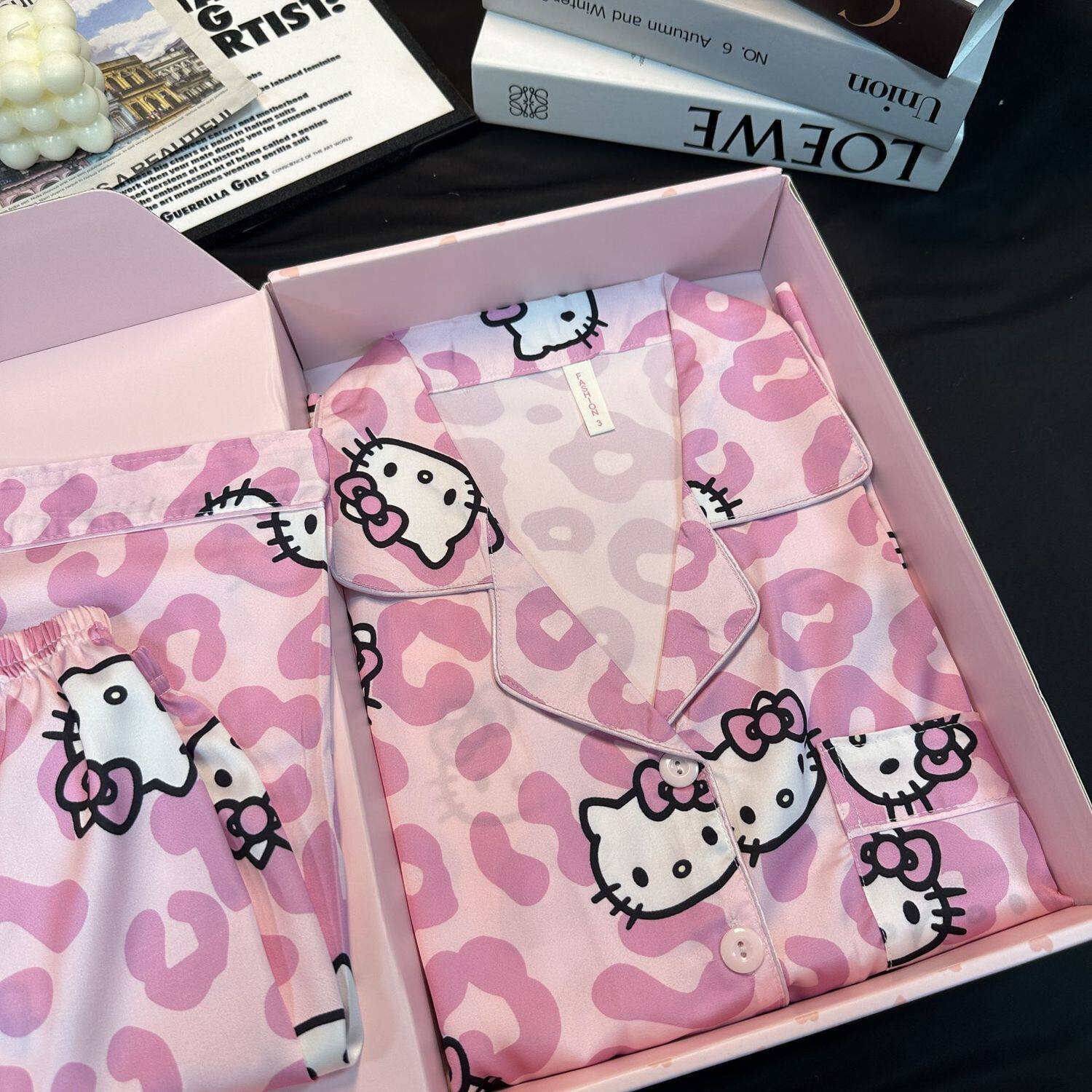 日系卡通甜美可爱凯蒂猫凉感冰雪丝睡衣女短袖夏季豹纹家居服套装