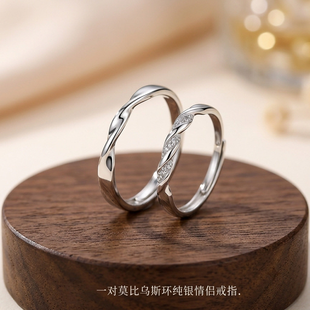 S999纯银莫比乌斯情侣戒指一对轻奢简约高级感小众开口情侣对戒