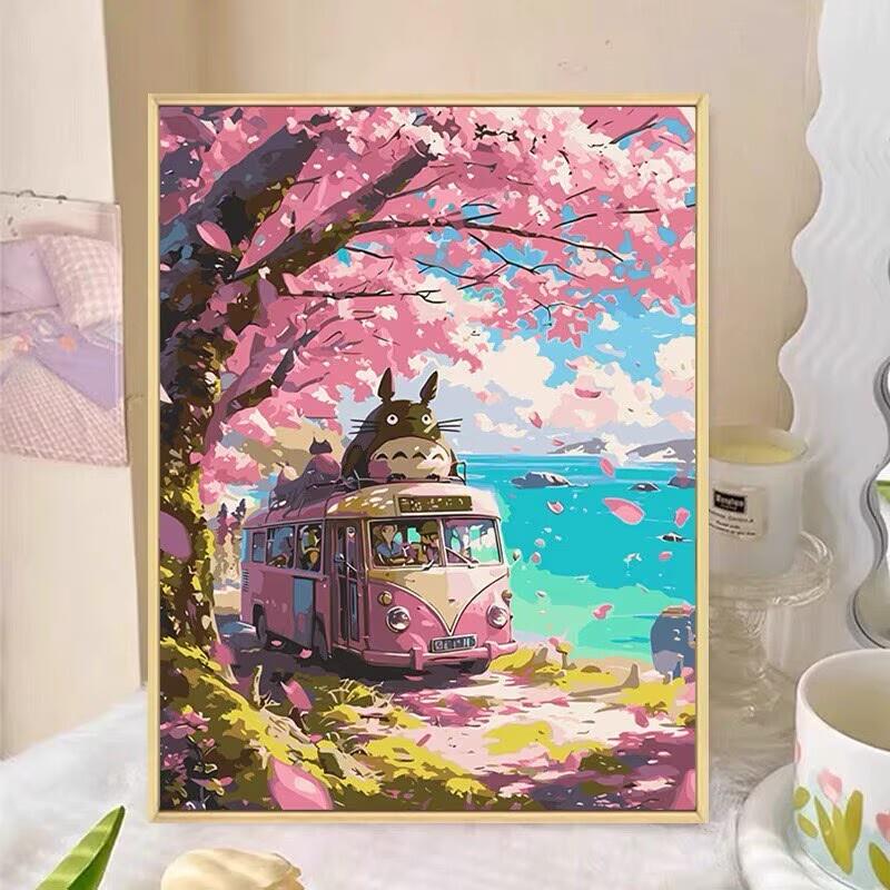 202新款龙猫樱花DIY钻石画布