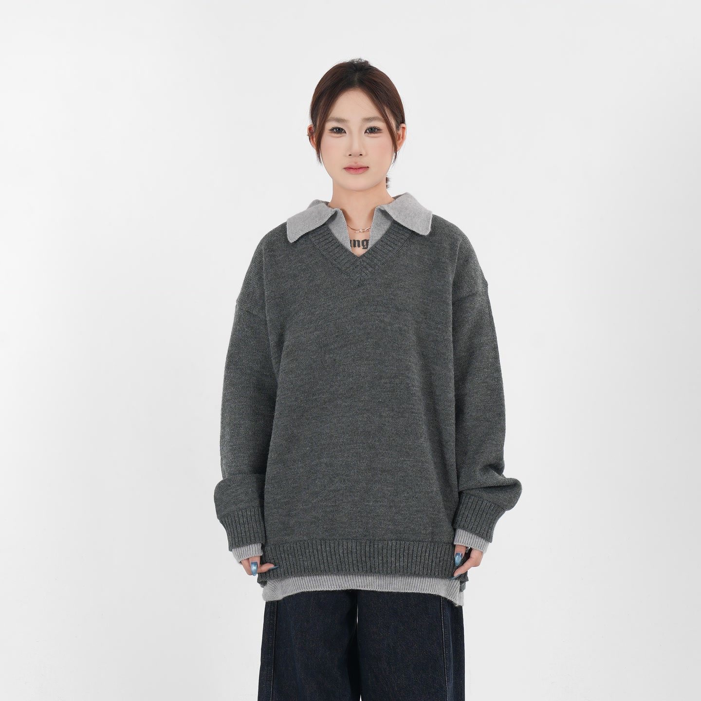 SC毛衣男款2025新款针织衫拼色简约百搭宽松polo翻领毛衣GK-3302