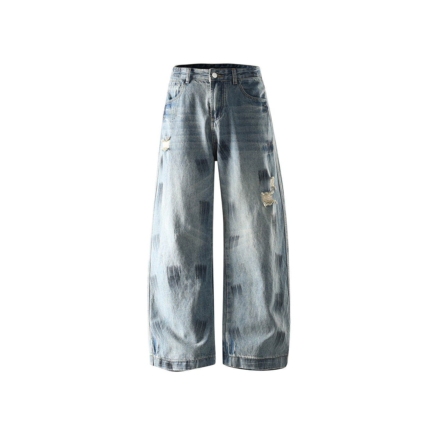 【GD系列】春秋美式水洗做旧刷墨破洞百搭高街直筒牛仔裤PC-031