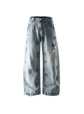 【GD系列】春秋美式水洗做旧刷墨破洞百搭高街直筒牛仔裤PC-031