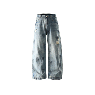 水洗做旧刷墨破洞百搭高街直筒牛仔裤 春秋美式 031 GD系列