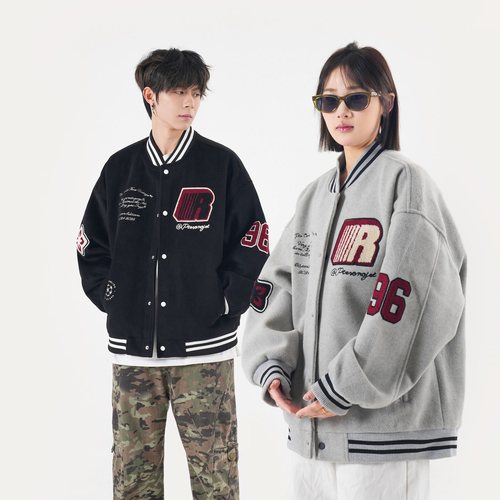 【GD系列】春季美式重磅毛巾绣花百搭宽松棒球服夹克外套YB-25005